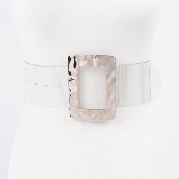 BNWT Plus Size Textured Buckle Cleared Transparent Fashion Belt - Picture 1 of 2